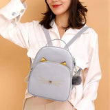 Women's Mini Backpack PU Leather Cartoon Cat School Bags for Teenagers Girls