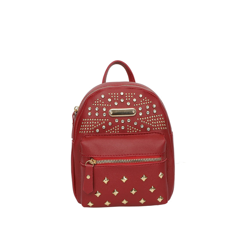 Mini PU Leather Backpack Solid Rivet Decoration Small Bagpack Girls Scho