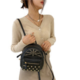 Mini PU Leather Backpack Solid Rivet Decoration Small Bagpack Girls Scho