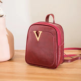 Women's Mini Backpack PU Leather V Letter Shoulder Bag