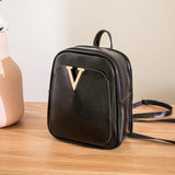 Women's Mini Backpack PU Leather V Letter Shoulder Bag