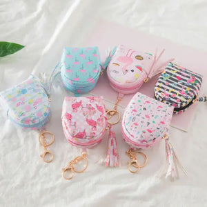 Women's Mini Coin Purse Pattern Stripe Lattice Dot Printing Zipper Closure