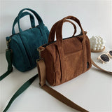 Women's Corduroy Shoulder Bag Canvas Handbag Zipper Totes Casual Purse