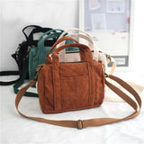 Women's Corduroy Shoulder Bag Canvas Handbag Zipper Totes Casual Purse