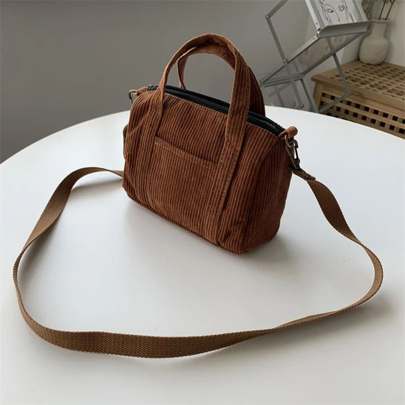 Women's Mini Corduroy Shoulder Bag Canvas Handbag Totes Casual Purse