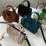 Women's Mini Corduroy Shoulder Bag Canvas Handbag Zipper Totes Casual Purse