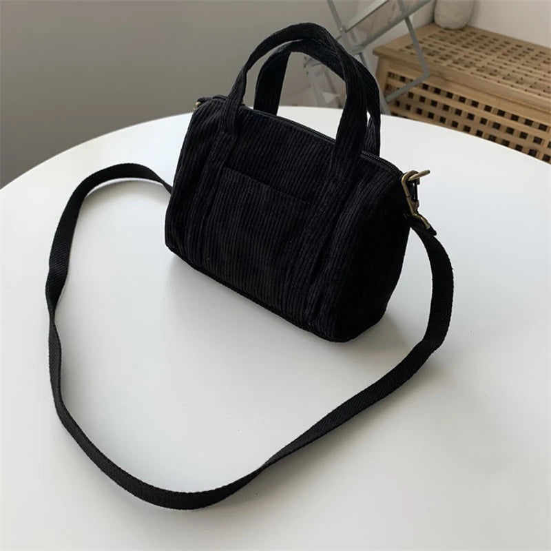 Women's Mini Corduroy Shoulder Bag Canvas Handbag Totes Casual Purse