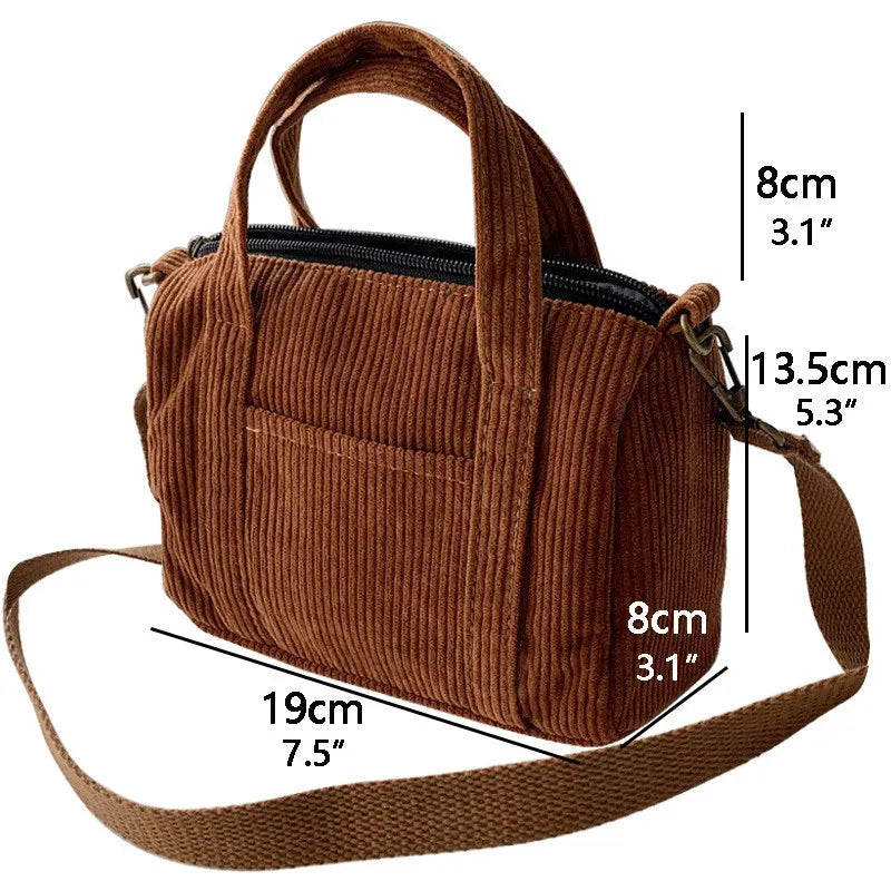 Women's Corduroy Shoulder Bag Canvas Handbag Totes Casual Purse