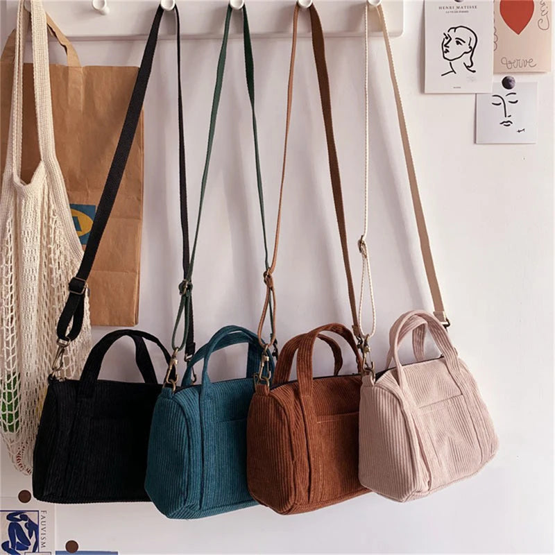Women's Mini Corduroy Shoulder Bag Canvas Handbag Totes Casual Purse