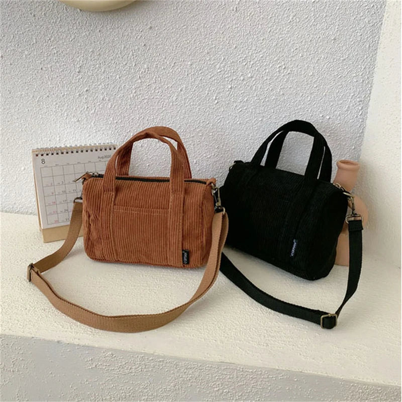 Women's Mini Corduroy Shoulder Bag Canvas Handbag Totes Casual Purse