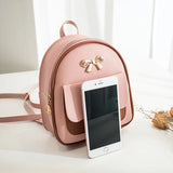Mini PU Leather Backpack with Bow-Knot - Small School Bag for Girls