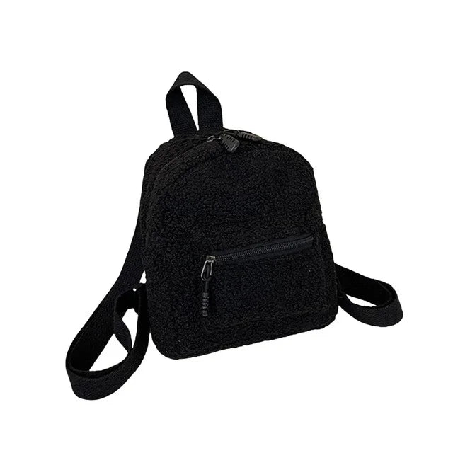 Plush Mini Backpack Adjustable Strap Double Zip Handbag
