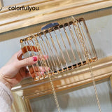 Metal Hollow Evening Handbags Golden Chain Clutch