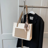 Large Capacity One Shoulder Handbag Stitch Contrast Tote Bag