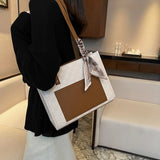 Large Capacity One Shoulder Handbag Stitch Contrast Tote Bag