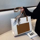 Large Capacity One Shoulder Handbag Stitch Contrast Tote Bag