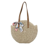 Women's Retro Straw Shoulder Bag Casual Beach Bag Oval Large Capacity Tote Bag