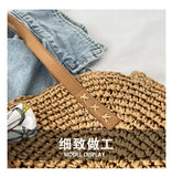 Women's Retro Straw Shoulder Bag Casual Beach Bag Oval Large Capacity Tote Bag