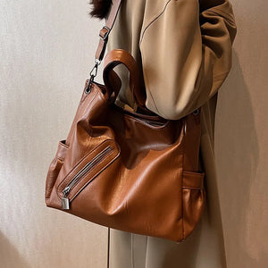 Women's Leather Commuter Messenger Bag Large Capacity Handbag