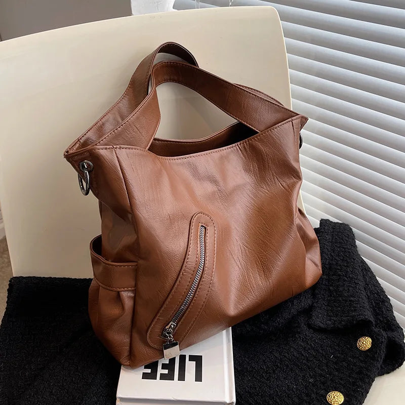 Women's Leather Commuter Messenger Bag Large Capacity Handbag