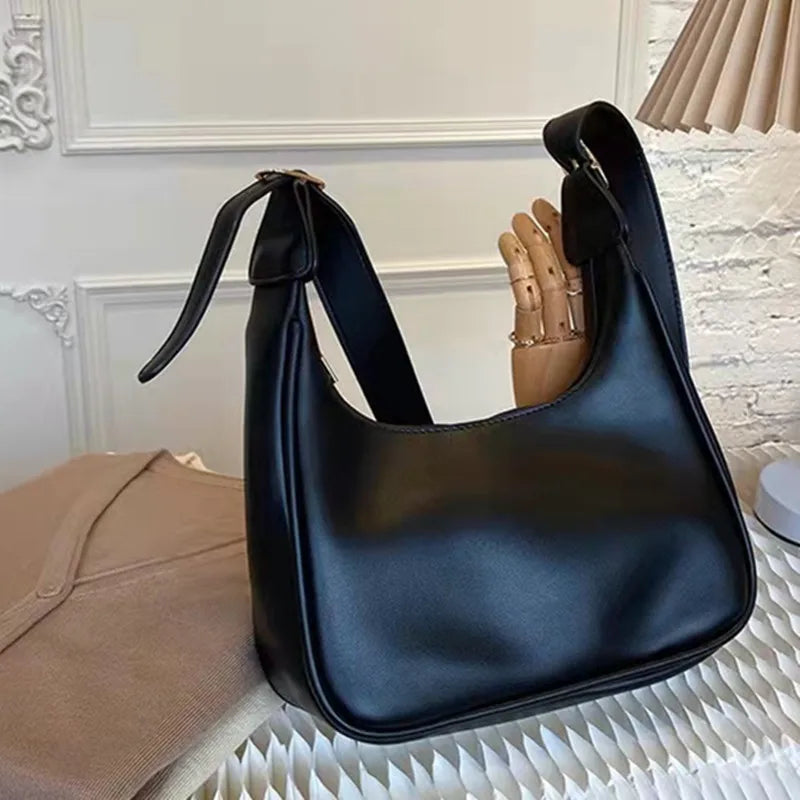 Women's Retro Solid Shoulder Bag, Fashionable PU Leather Dumpling Bag