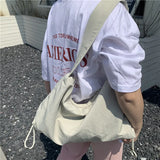 Women's Nylon Shoulder Bag Drawstring Tote Casual Large Capacity Dumpling Bag