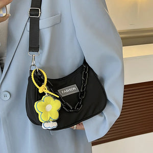 Women's Nylon Flower Shoulder Bag Solid Messenger Bag