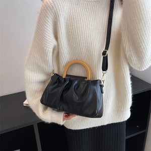 Women's Retro PU Leather Shoulder Bag Large Capacity Solid Handbags
