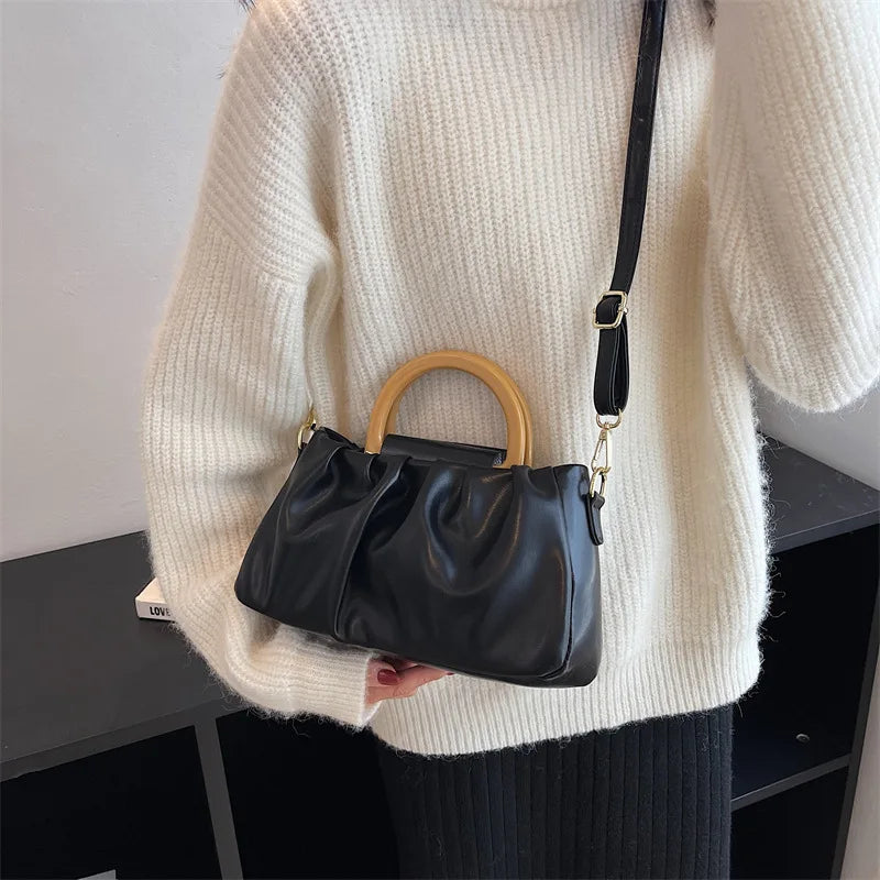 Women's Retro PU Leather Shoulder Bag Large Capacity Solid Handbags