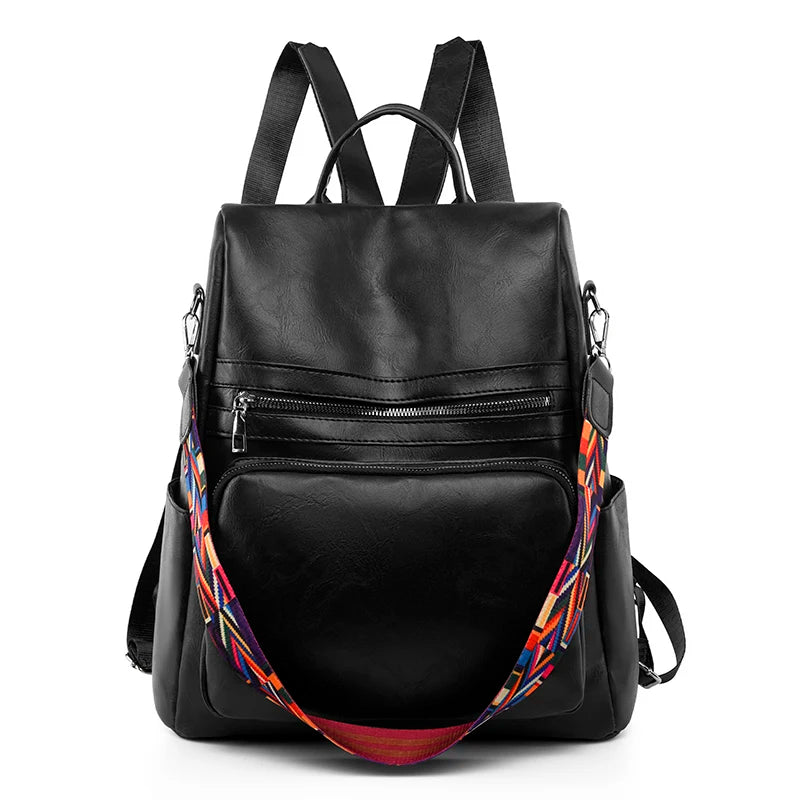 Women's Anti-theft Backpack PU Shoulder Bag Large Capacity Girls School Bag