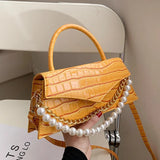Women's PU Leather Flip Bag - Stone Handbag with Shoulder Strap