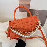 Women's PU Leather Flip Bag - Stone Handbag with Shoulder Strap