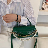 Women's PU Leather Flip Bag - Stone Handbag with Shoulder Strap