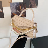 Women's PU Leather Flip Bag - Stone Handbag with Shoulder Strap