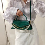 Women's PU Leather Flip Bag - Stone Handbag with Shoulder Strap