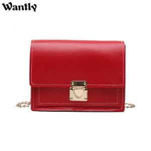 Women's PU Leather Handbag Chain Lock Square Sling Shoulder Crossbody