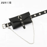 Women's PU Leather Waist Bag with Chain Belt Full Hole Punk Style Belt Phone Sho