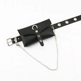 Women's PU Leather Waist Bag with Chain Belt Full Hole Punk Style Belt Phone Sho