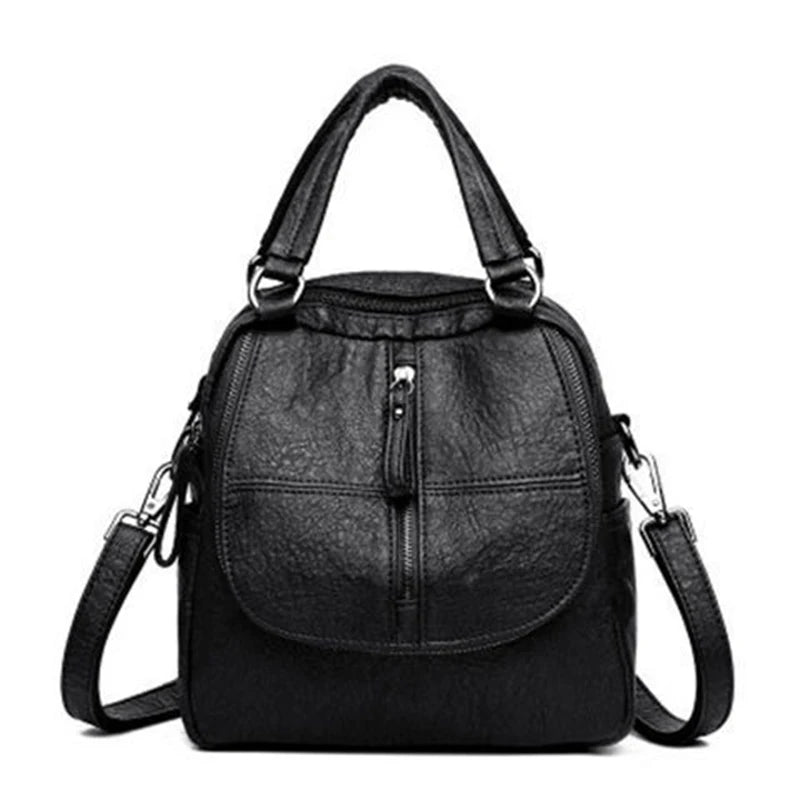 Women's PU Leather Multipurpose Backpack Shoulder Bag Zipper Travel Bags