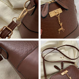 Women's PU Midium Retro Fawn Crossbody Bag Lady Solid Messenger Bags