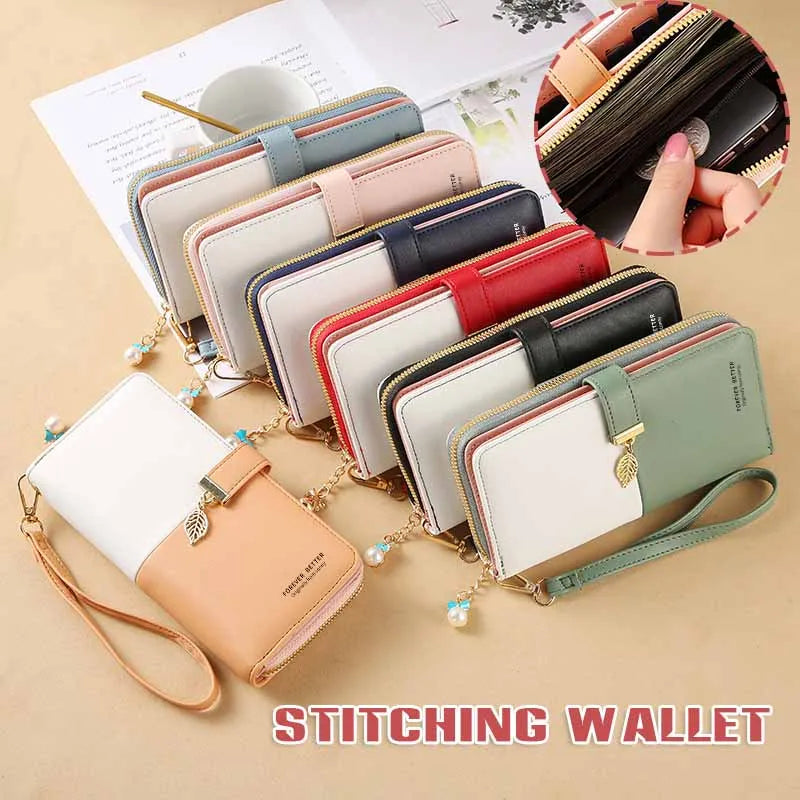 Women's PU Wallet Zipper Purse Mini Handheld Money Pouch with Landyard