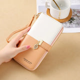 Women's PU Wallet Block Zipper Purse Handheld Money Pouch