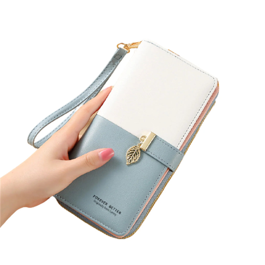 Women's PU Wallet Block Zipper Purse Handheld Money Pouch