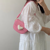 Pink Love Saddle Shoulder Bag Sweet Girls Underarm Bags Clutch Handbag