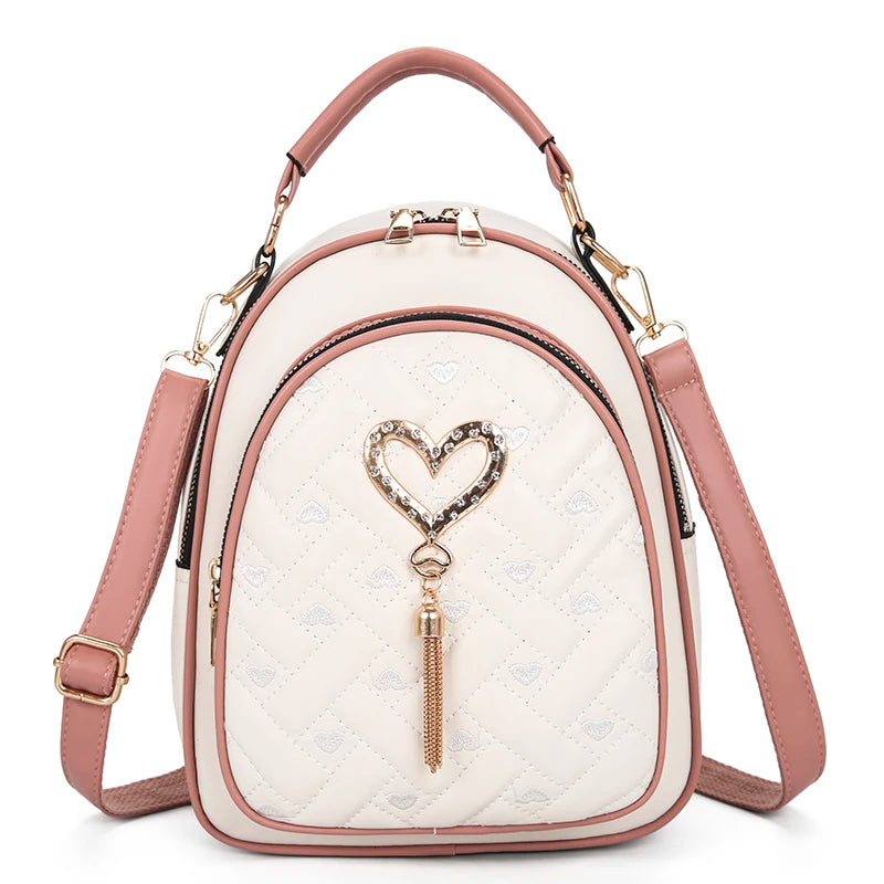 Pink Small Backpack PU Leather School Bag