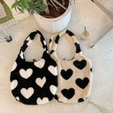Women's Plush Shoulder Bag Canvas Tote Fluffy Handbag Large Capacity