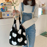 Women's Plush Shoulder Bag Canvas Tote Fluffy Handbag Large Capacity