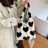 Women's Plush Shoulder Bag Canvas Tote Fluffy Handbag Large Capacity
