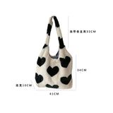 Women's Plush Shoulder Bag Canvas Tote Fluffy Handbag Large Capacity