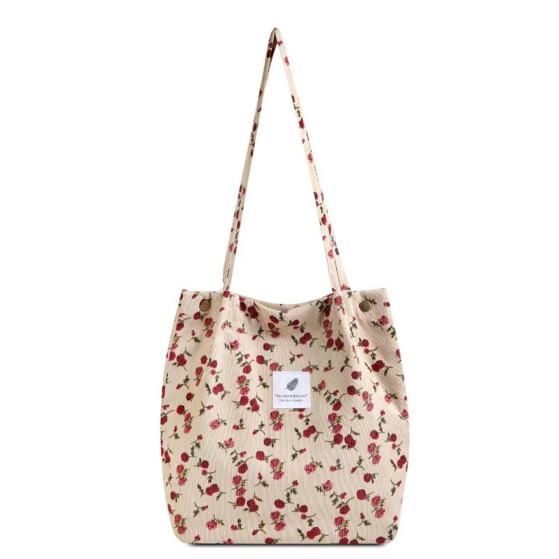 Printed Handbag Large Capacity Corduroy Canvas Bag Plush Shoulder Bag